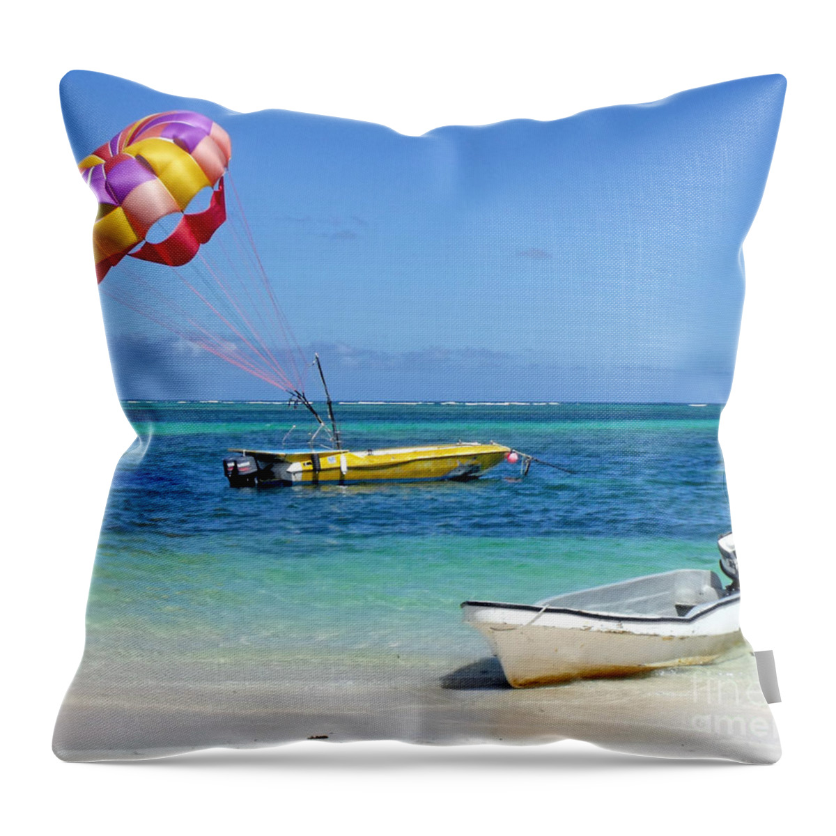 Colorful Parachute Throw Pillow featuring the photograph Colorful Parachute - Waiting to Parasail by Val Miller