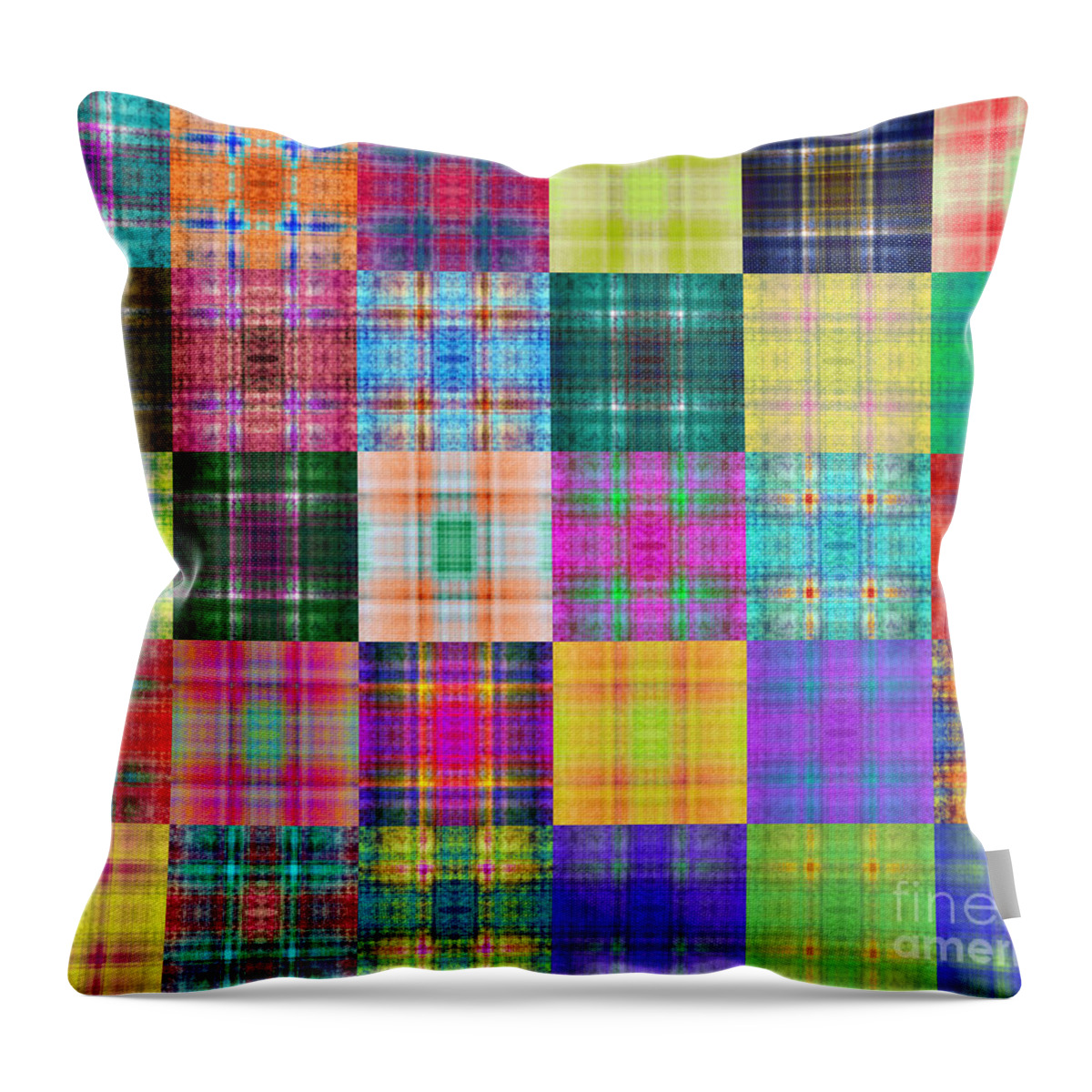Andee Design Abstract Throw Pillow featuring the digital art Colorful Plaid Diptych Panel 2 by Andee Design