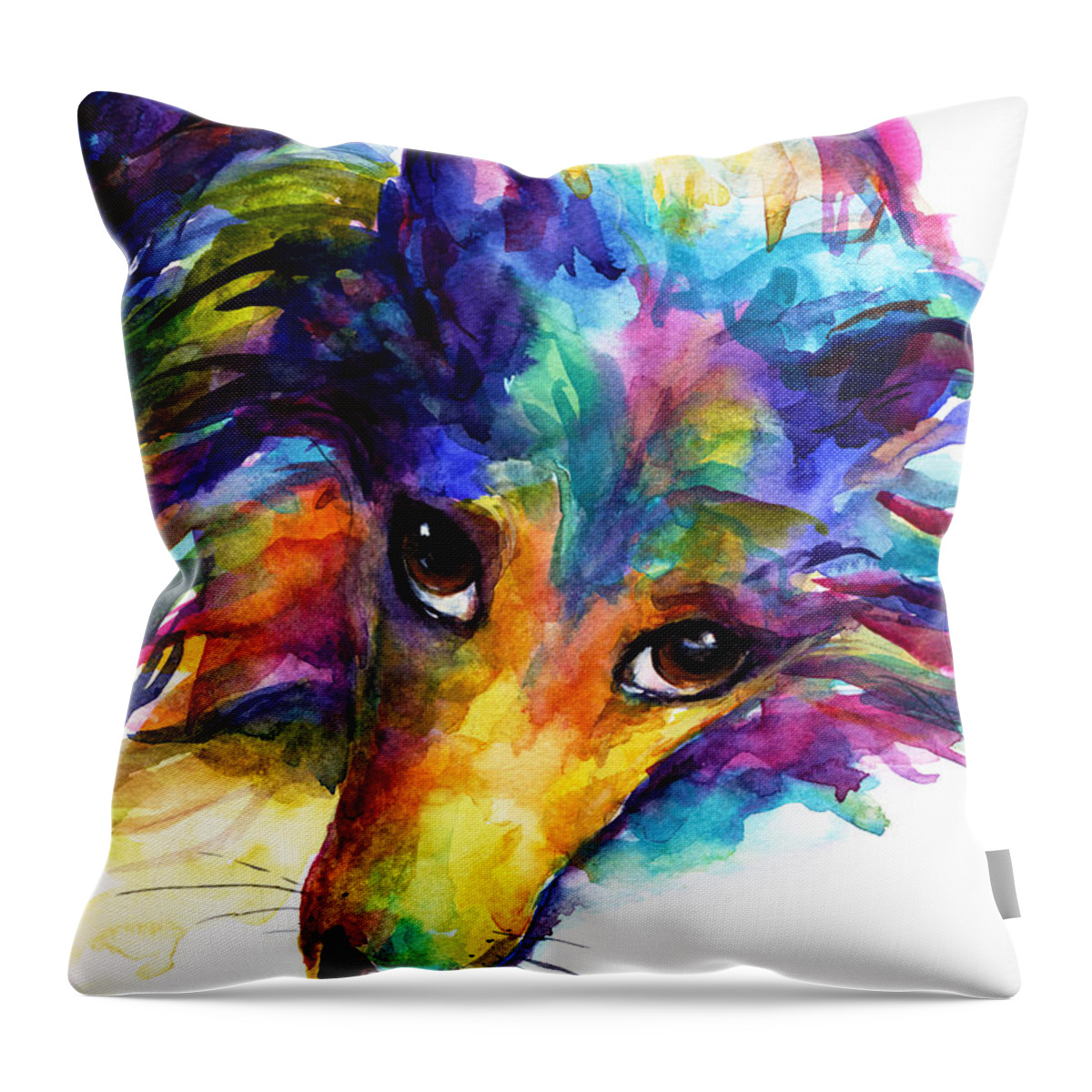 Sheltie Dog Throw Pillow featuring the painting Colorful Sheltie Dog portrait by Svetlana Novikova