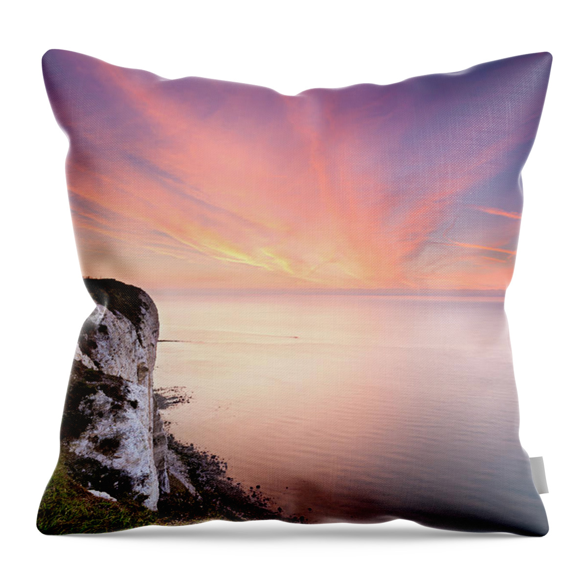 Scenics Throw Pillow featuring the photograph Colorful Sunrise At Beachy Head by Andrea Ricordi, Italy