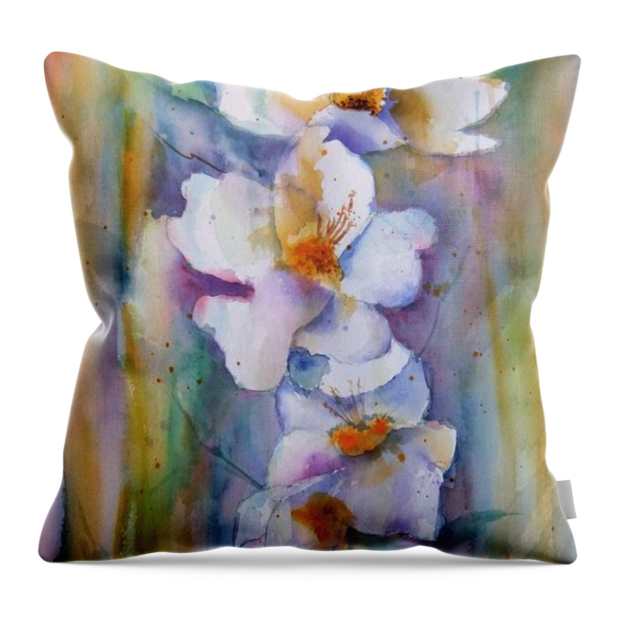 Watercolor Flowers Throw Pillow featuring the painting Colorful Whites by Debbie Lewis