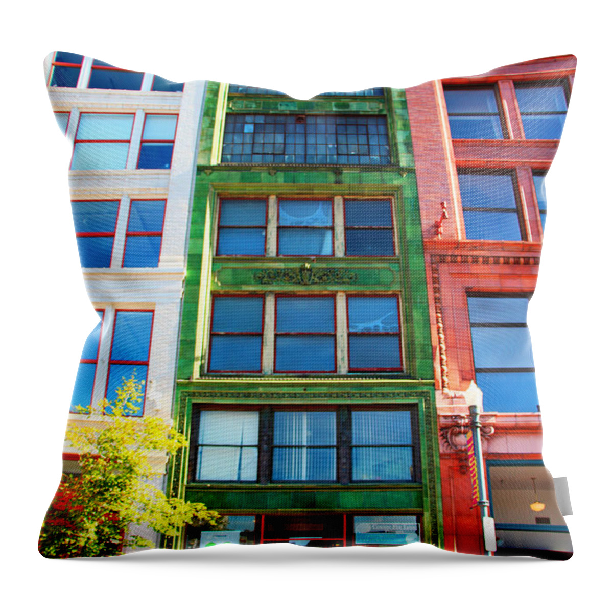 Three Buildings Throw Pillow featuring the photograph Colors Of Pittsburgh by Iryna Goodall