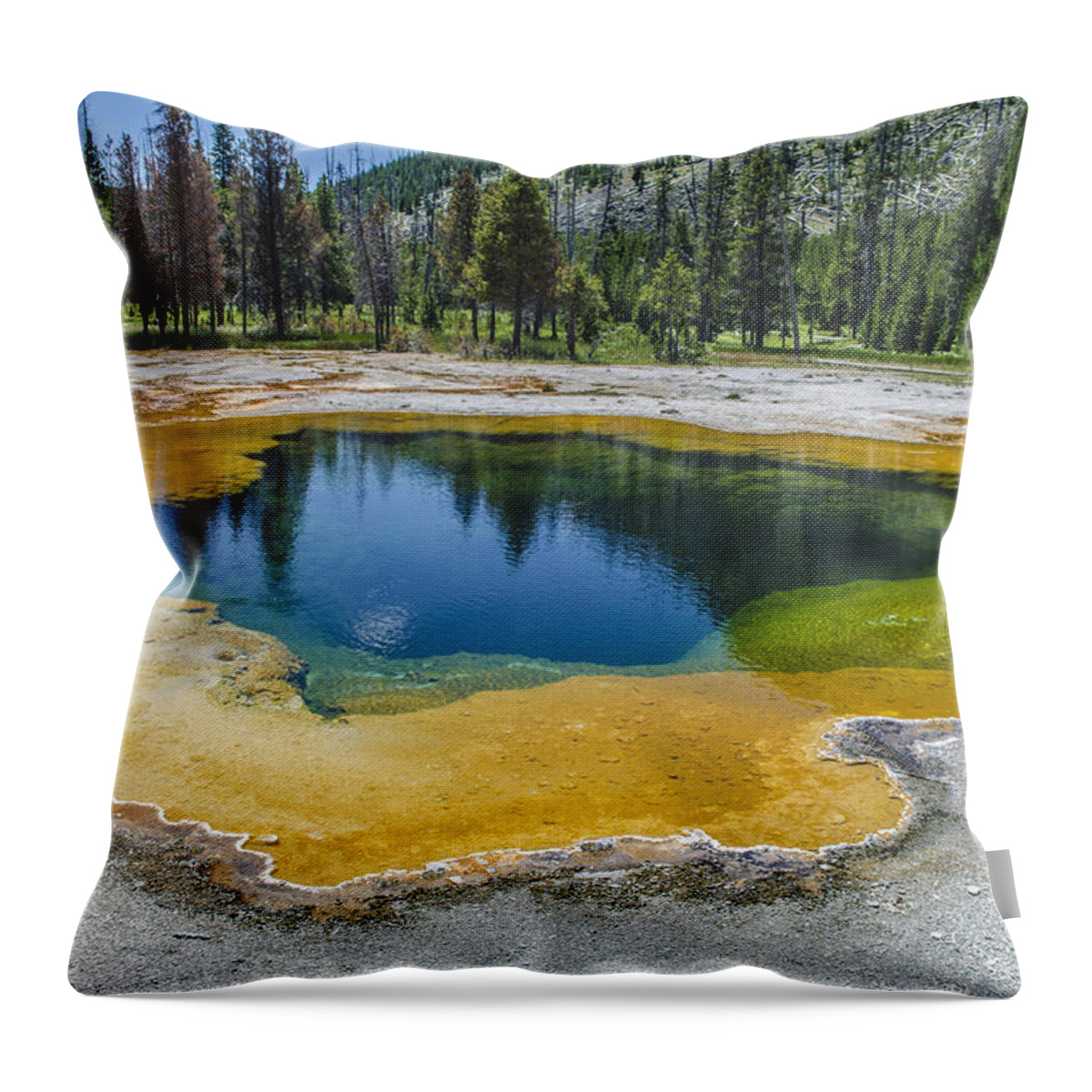 This Was My First Trip To Yellowstone With The Family In The Summer Of 2013 And It Was One Of The Most Magical Trips I've Ever Taken. I Was In Awe Of The Majesty Of Nature And The Amazing Colors Everywhere You Looked. This Reminded Me Of Something Out Of A Fantasy Children's Movie. So Beautiful. Throw Pillow featuring the photograph Colors of Yellowstone by Spencer Hughes