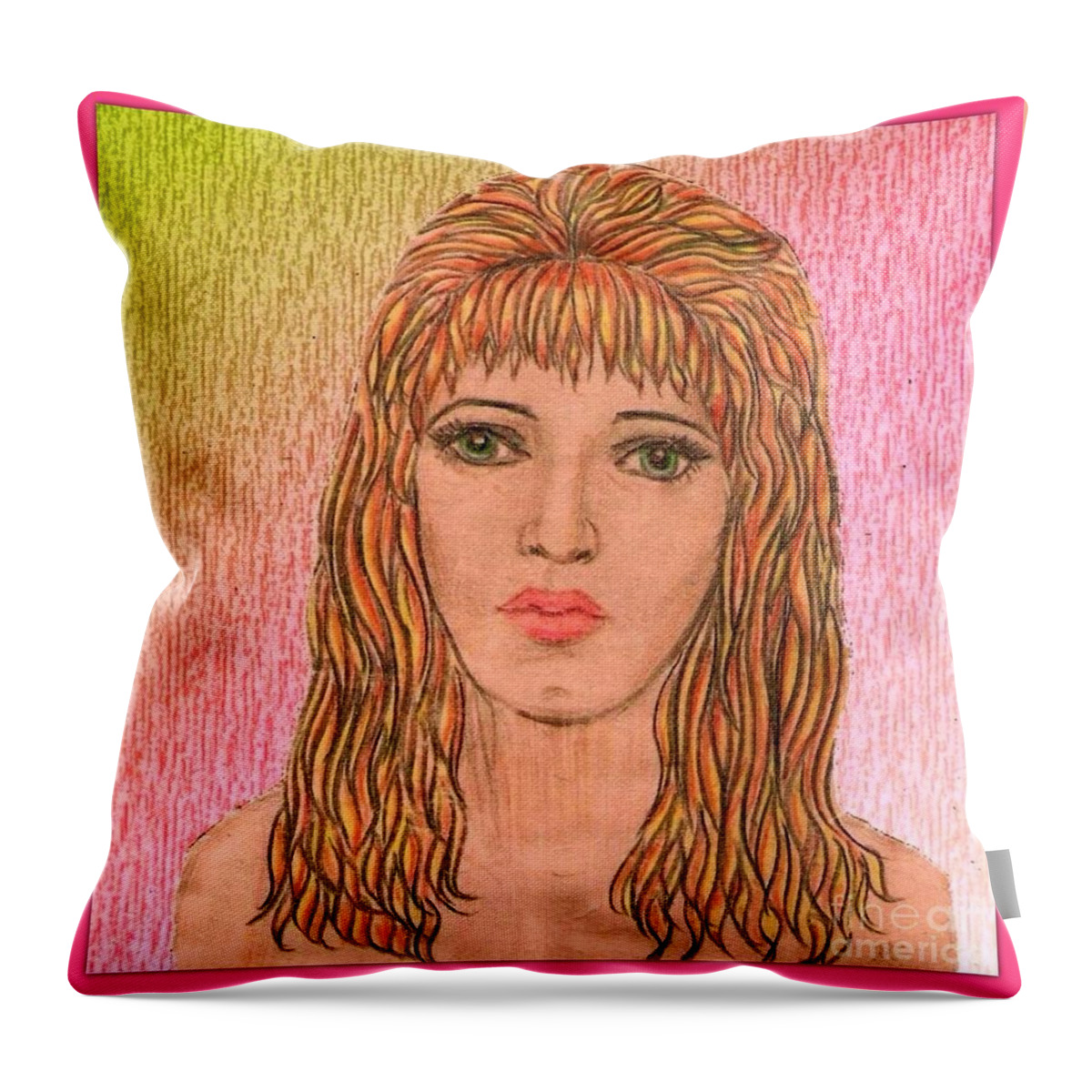 Self Portrait Throw Pillow featuring the drawing Coloured Pencil Self Portrait by Joan-Violet Stretch