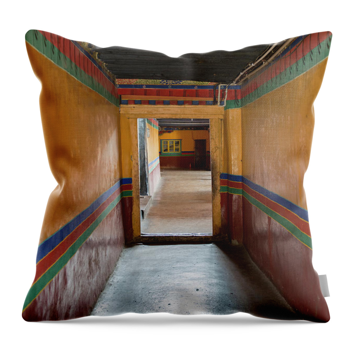 Chinese Culture Throw Pillow featuring the photograph Colourful Stripes Painted Down The by Keith Levit / Design Pics