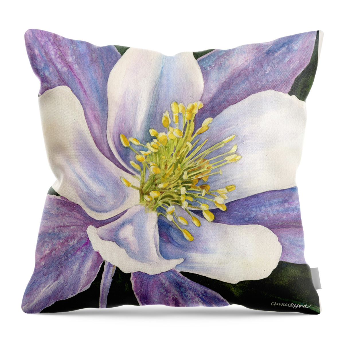 Columbine Painting Throw Pillow featuring the painting Columbine Closeup by Anne Gifford
