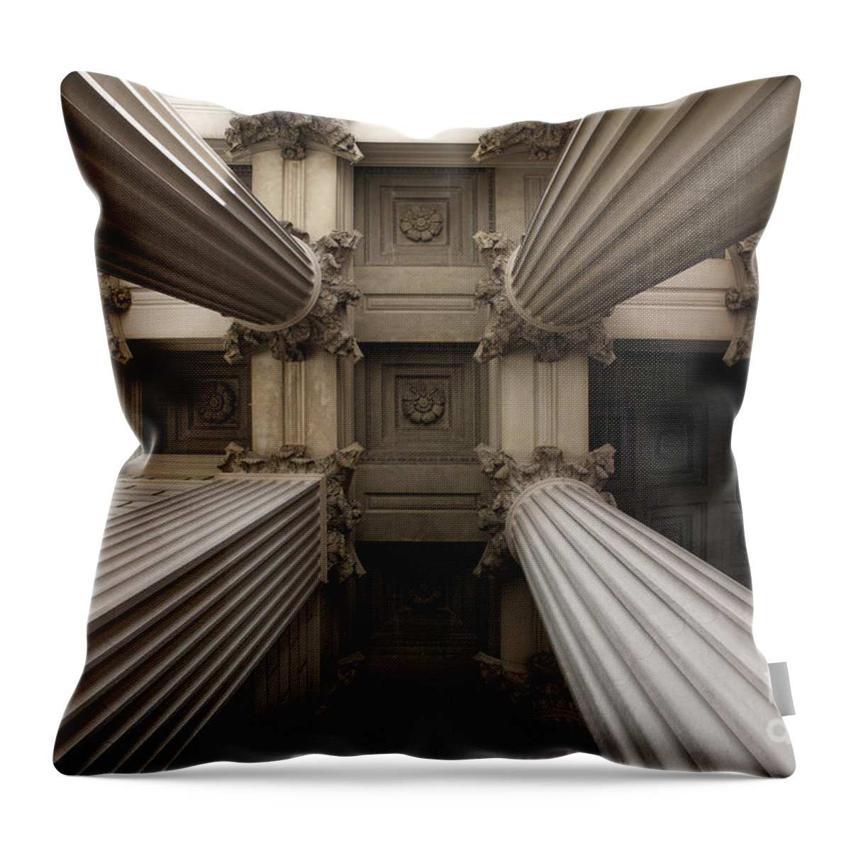 Architecture Throw Pillow featuring the photograph Columns at the National Archives in Washington DC by William Kuta