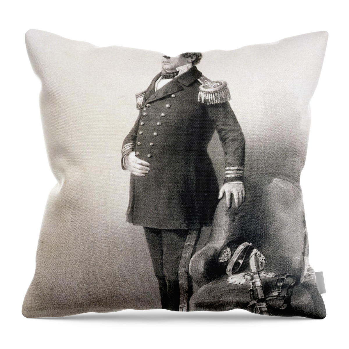 American Naval Officer Throw Pillow featuring the painting Commodore Matthew Calbraith Perry by Wilhelm Heine