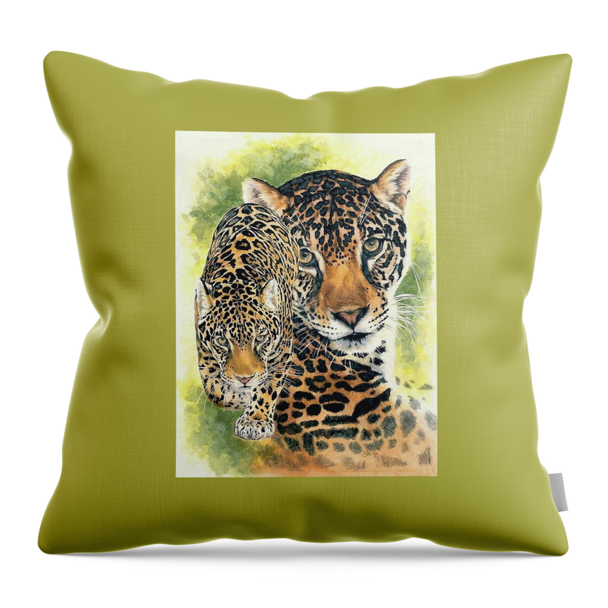 Jaguar Throw Pillow featuring the mixed media Compelling by Barbara Keith
