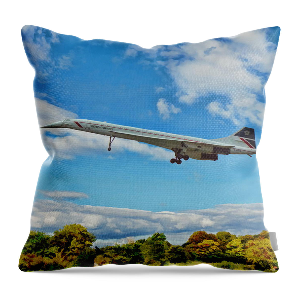 Concorde Throw Pillow featuring the digital art Concorde on Finals by Paul Gulliver