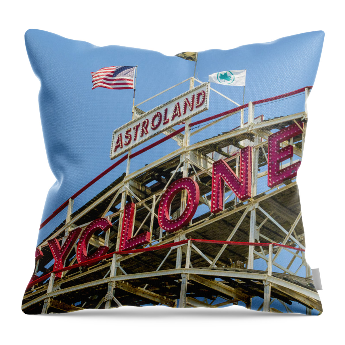 Coney Island Throw Pillow featuring the photograph Coney Island Cyclone by Theodore Jones