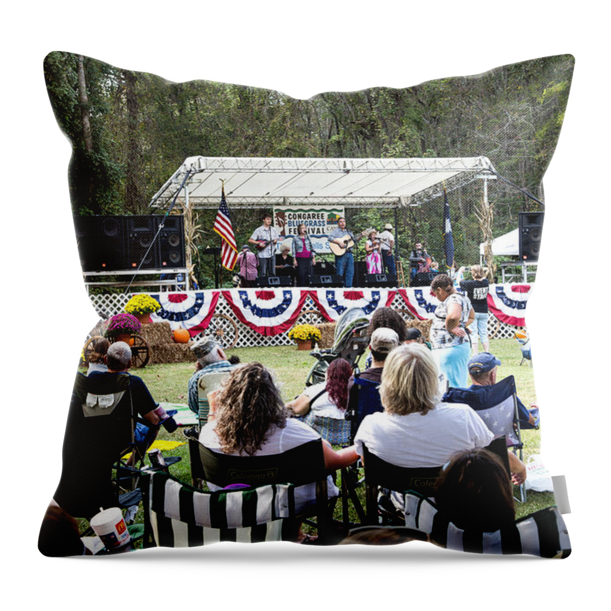 Cayce Throw Pillow featuring the photograph Congaree Bluegrass Festival by Charles Hite