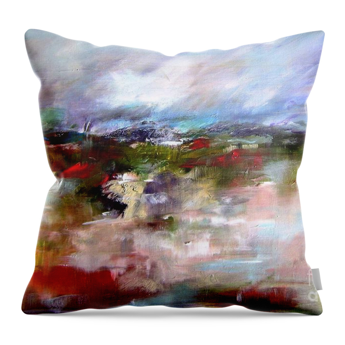 Abstract Throw Pillow featuring the painting Connemara Abstract Landscape Painting by Mary Cahalan Lee - aka PIXI