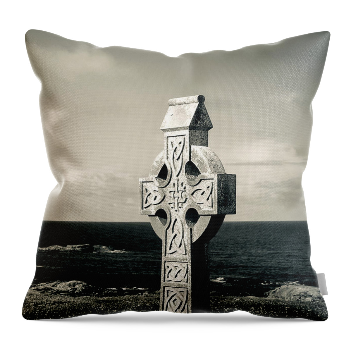 Connemara Throw Pillow featuring the photograph Connemara Celtic Cross by Mark Callanan