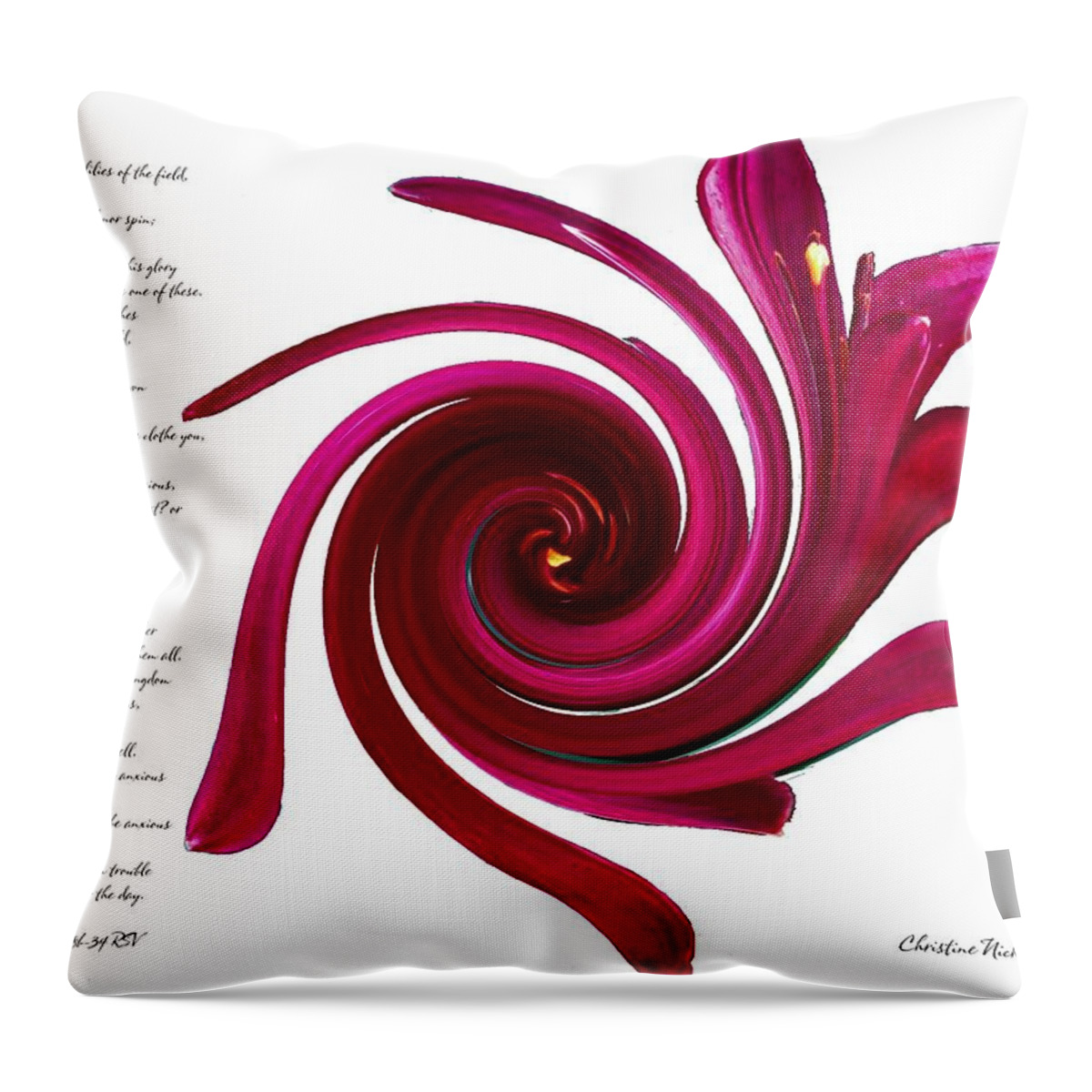 Consider The Lilies Throw Pillow featuring the mixed media Consider the Lilies by Christine Nichols