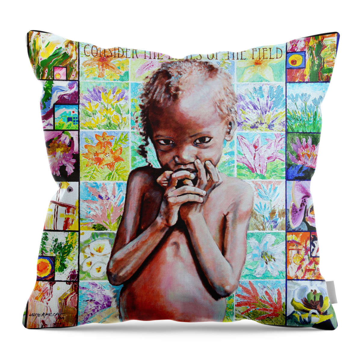 Child Throw Pillow featuring the painting Consider The Lilies of The Field by John Lautermilch