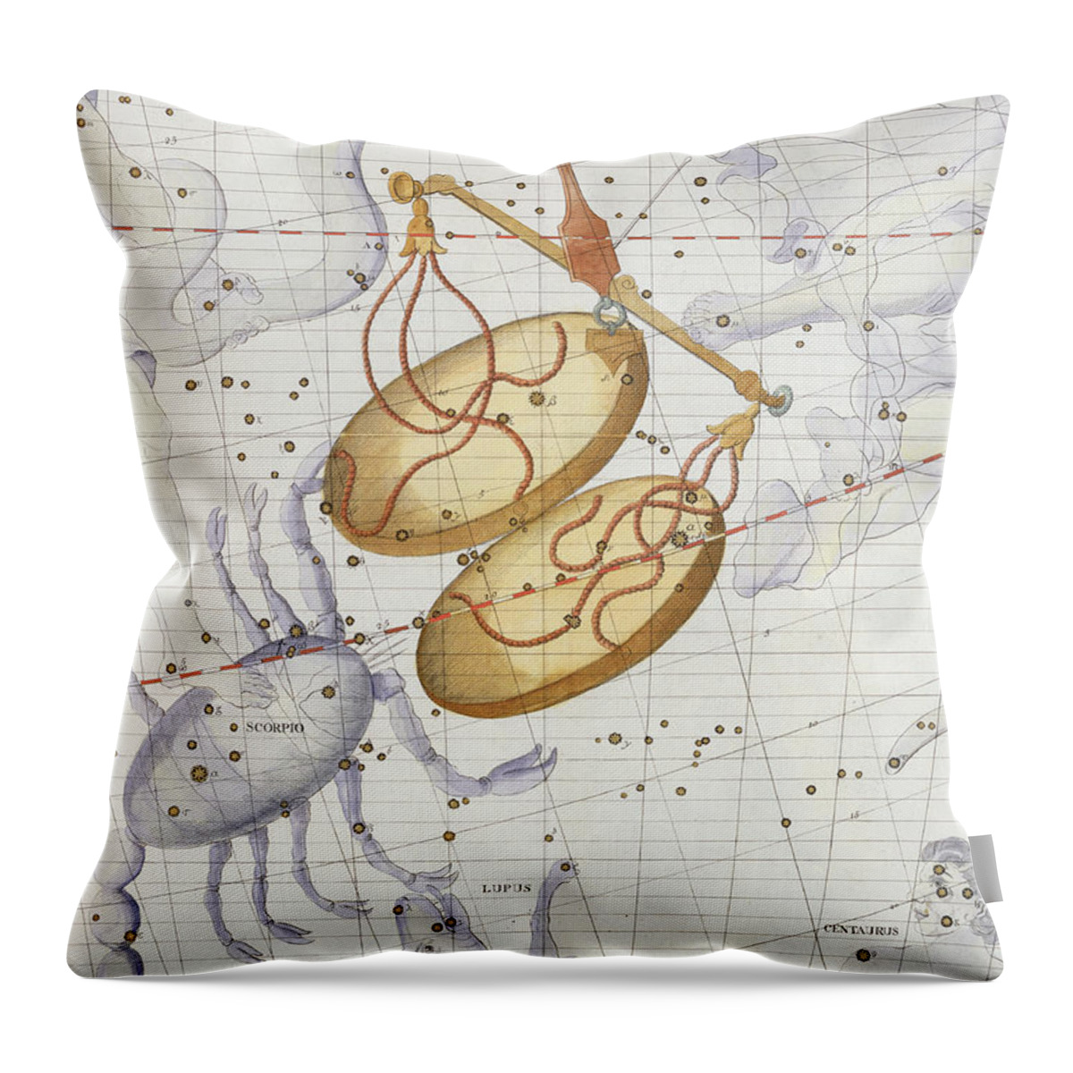 Map Throw Pillow featuring the painting Constellation of Libra by James Thornhill