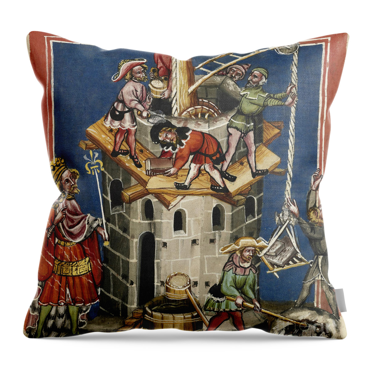 Babel Throw Pillow featuring the photograph Constructing The Tower Of Babel by Getty Research Institute