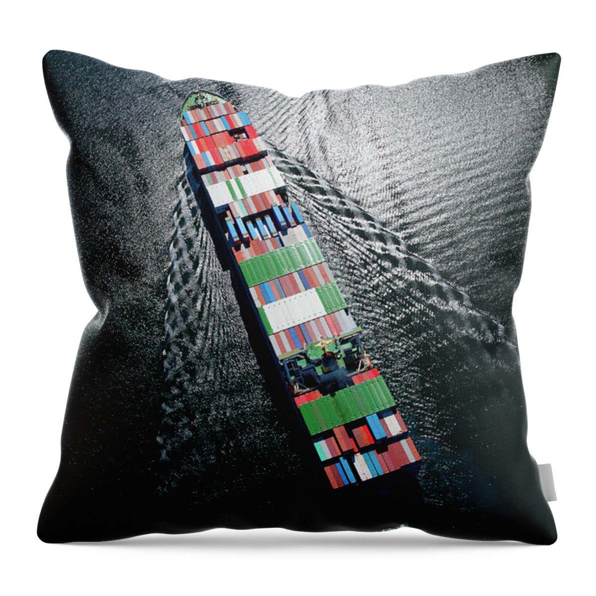 Freight Transportation Throw Pillow featuring the photograph Container Ship Aerial Photo by Dan prat