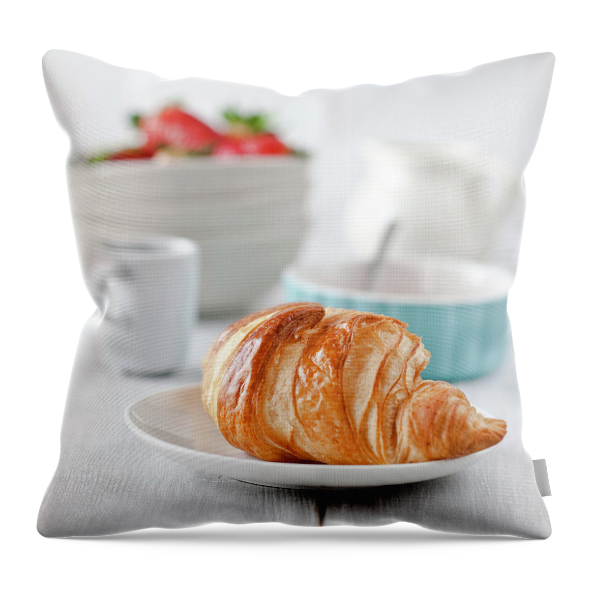 Breakfast Throw Pillow featuring the photograph Continental Breakfast With Coffee And by Ola p