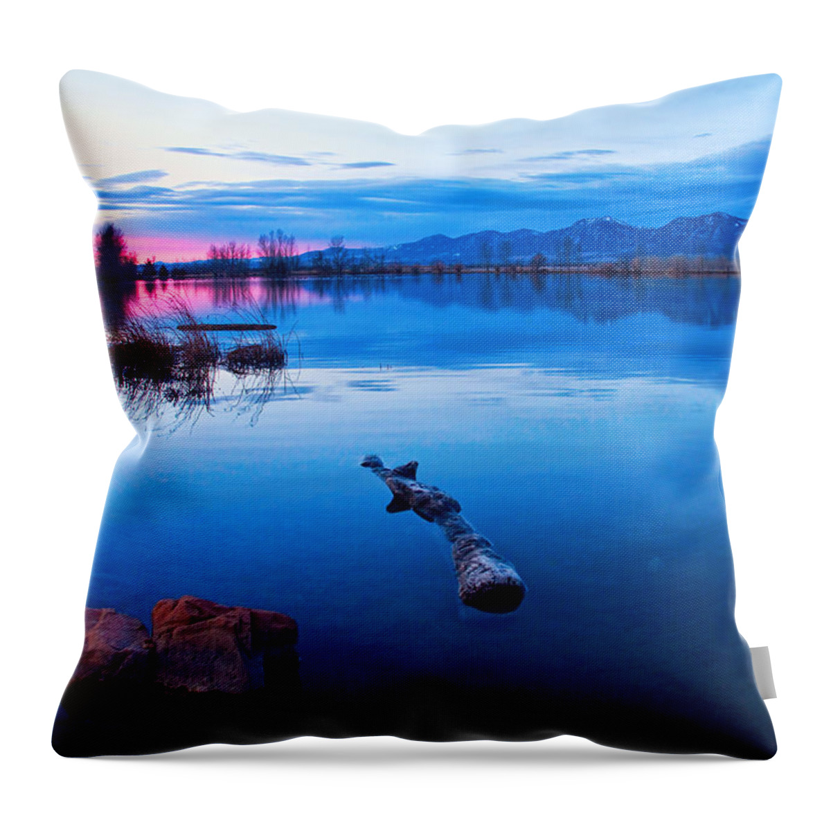 Coot Lake Throw Pillow featuring the photograph Coot Lake Boulder Flatiron Early Morning View by James BO Insogna