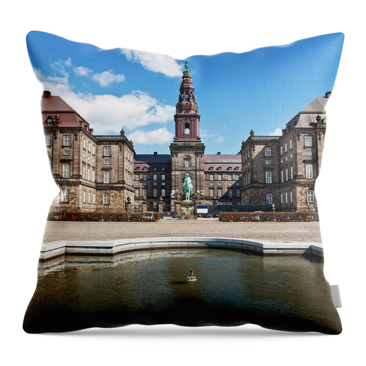 Clock Tower Throw Pillow featuring the photograph Copenhagen Folketing Parliament by Fotovoyager
