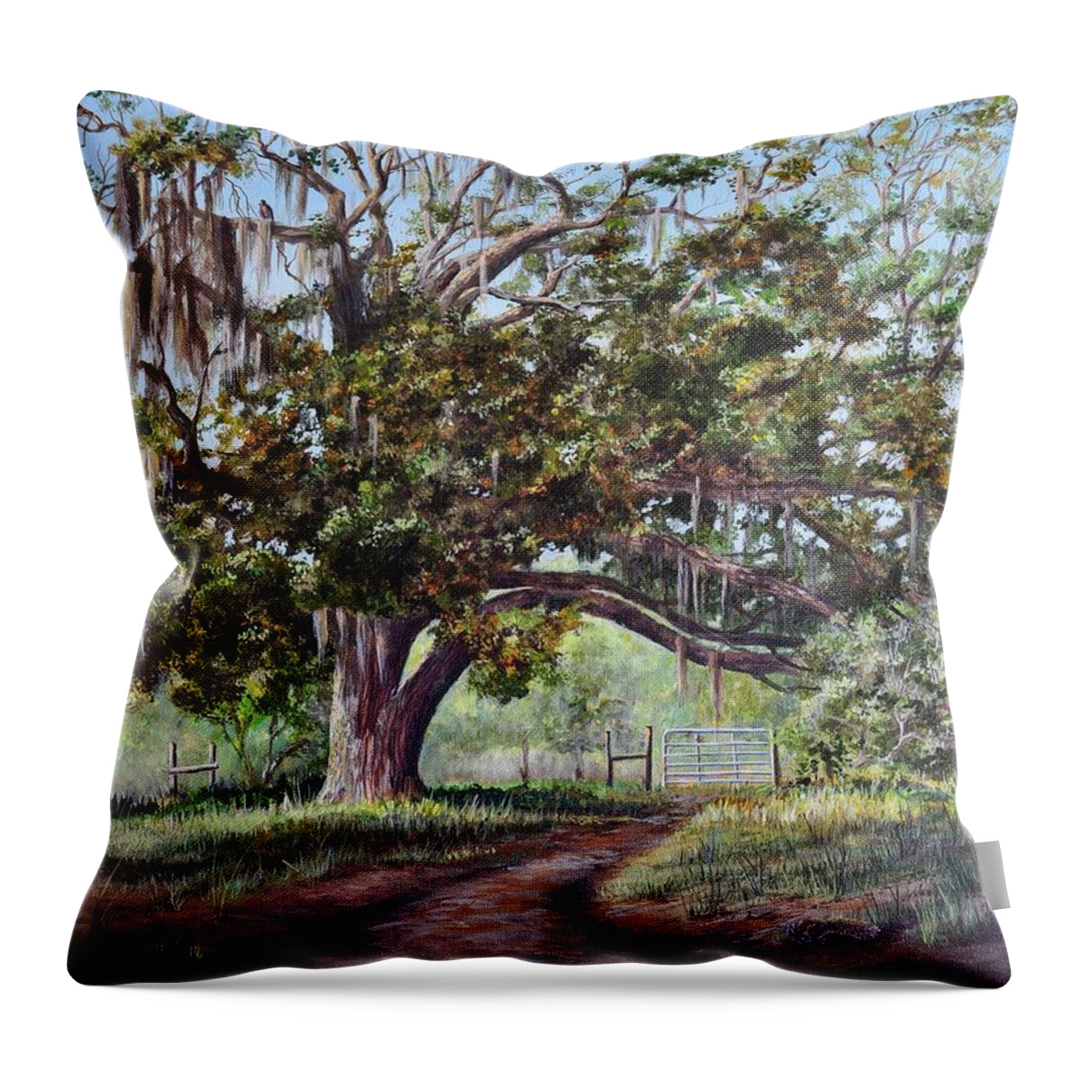 Live Oak Tree Throw Pillow featuring the painting Cop's Tree by AnnaJo Vahle