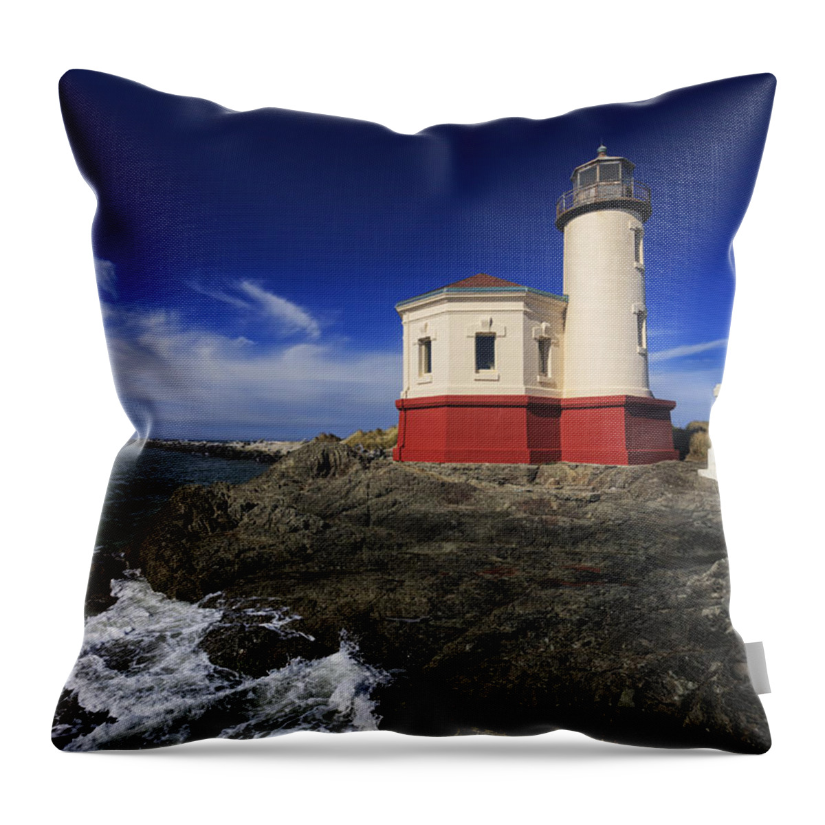 Bandon Throw Pillow featuring the photograph Coquille River Lighthouse 3 by Mark Kiver
