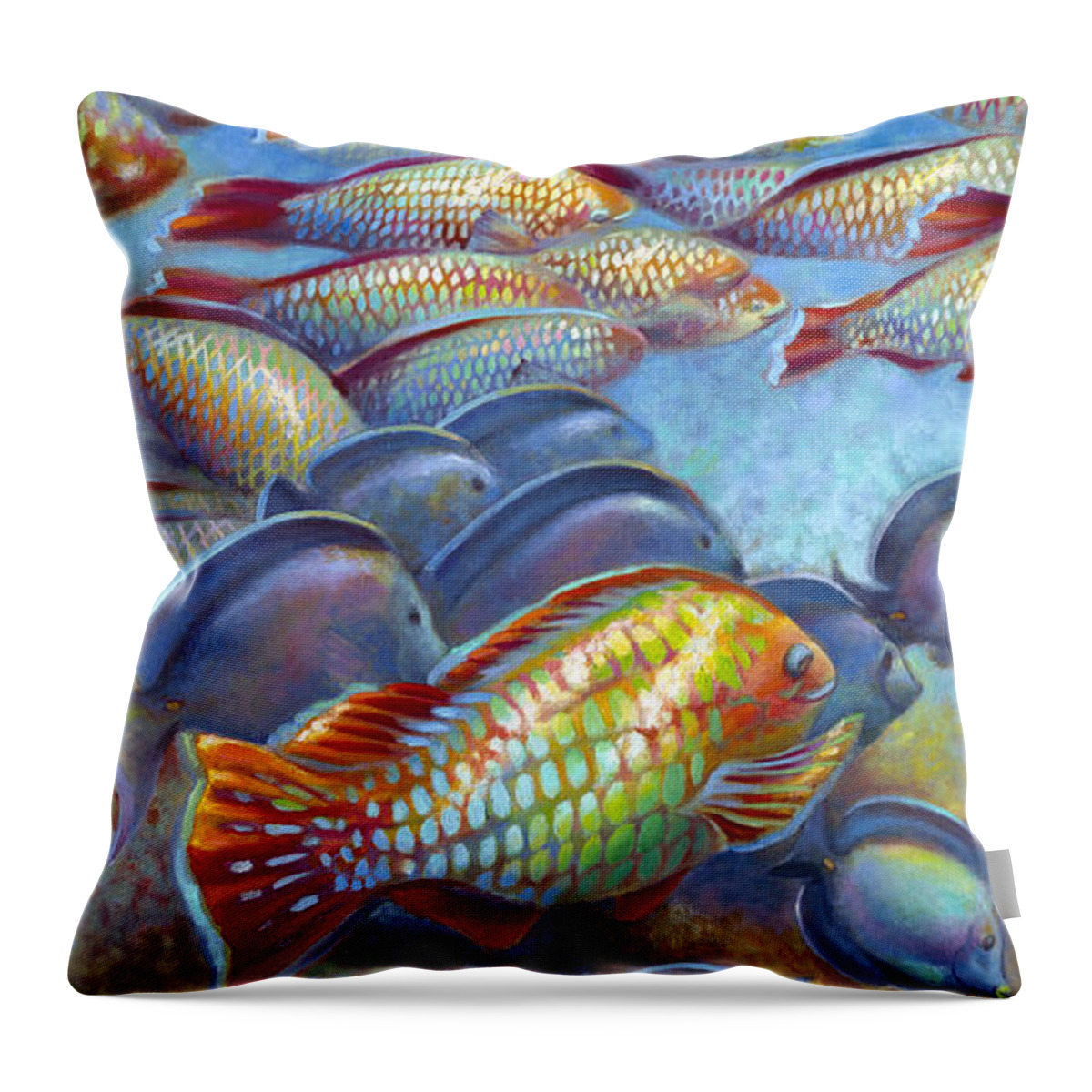 Underwater Coral Reef Throw Pillow featuring the painting Coral Reef Life I by Nancy Tilles