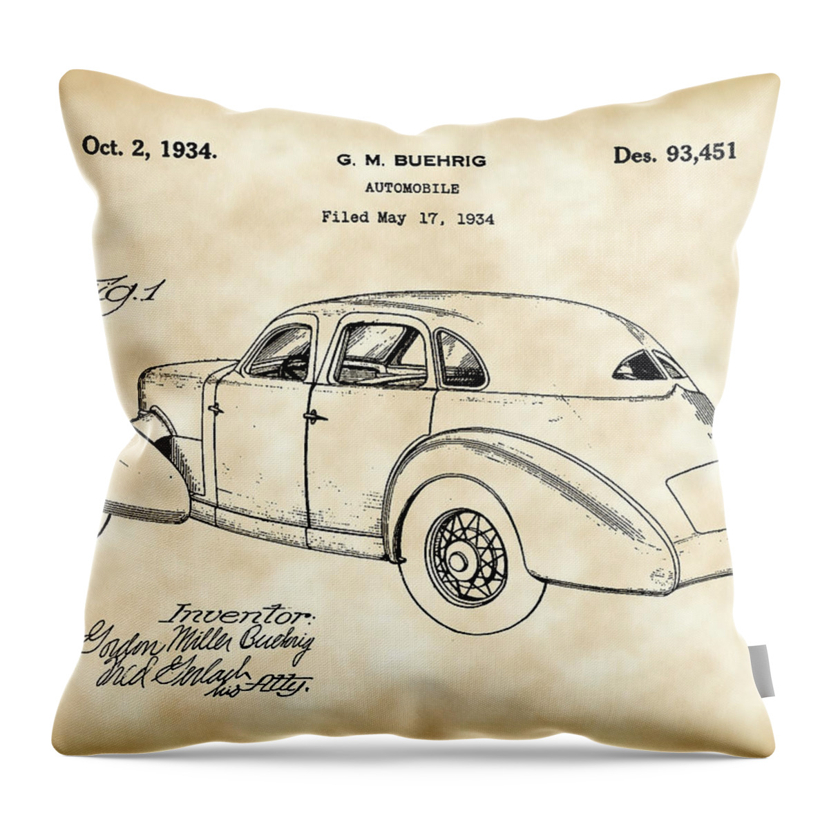 Cord Throw Pillow featuring the digital art Cord Automobile Patent 1934 - Vintage by Stephen Younts