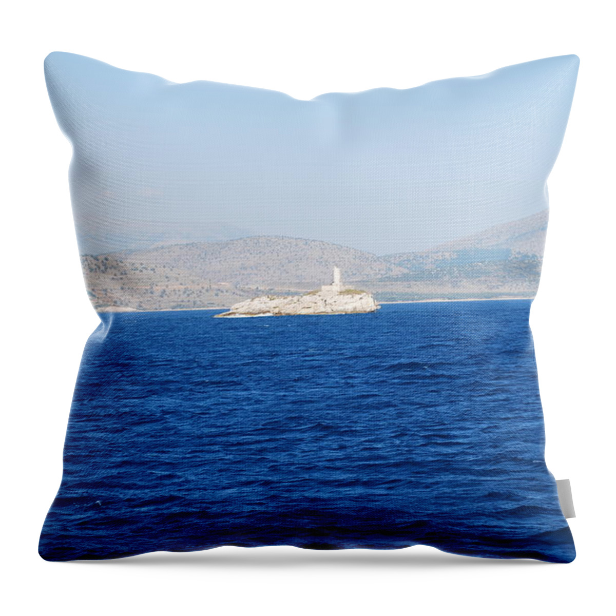 Corfu Channel Throw Pillow featuring the photograph Corfu Channel Lighthouse by George Katechis