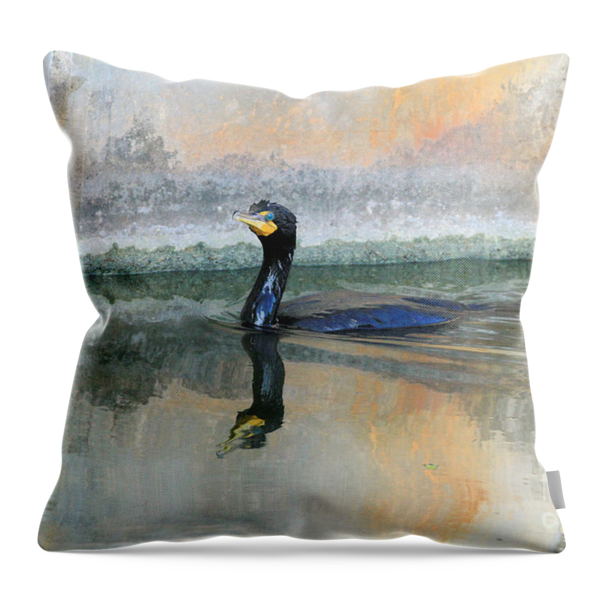 Cormorant Throw Pillow featuring the photograph Cormorant Swim by Deborah Benoit
