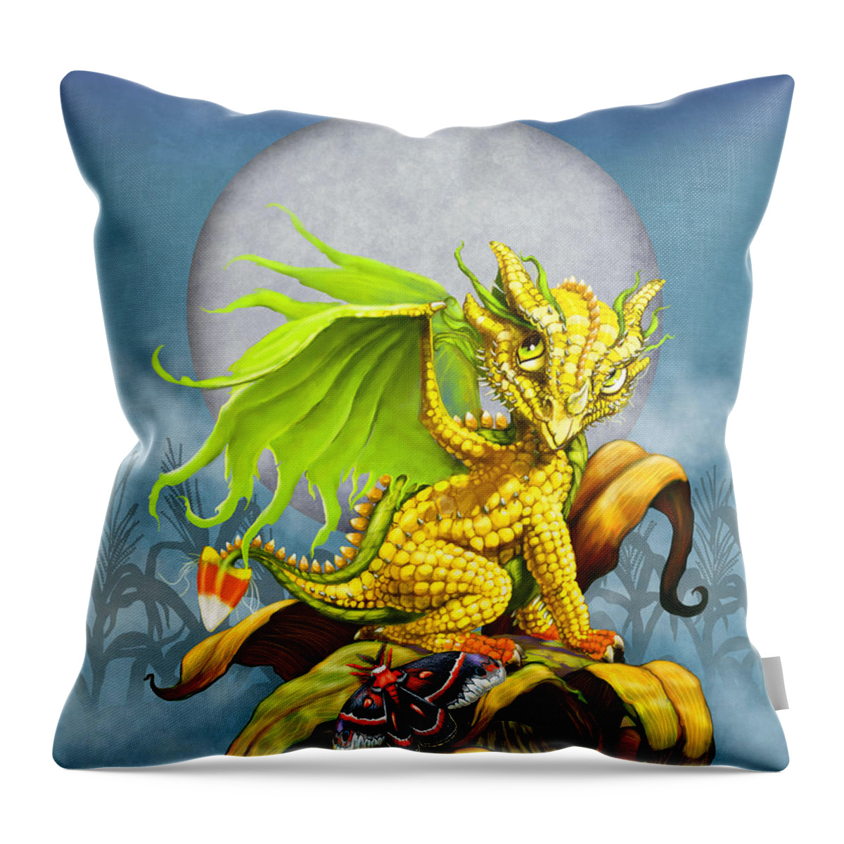 Dragon Throw Pillow featuring the digital art Corn Dragon by Stanley Morrison