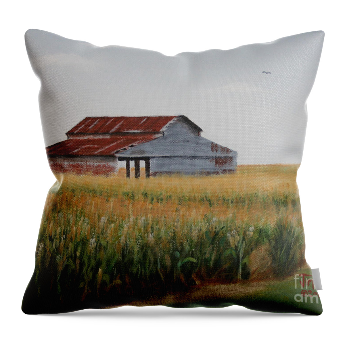 Cornfield Throw Pillow featuring the painting Cornfield Barn by Jimmie Bartlett