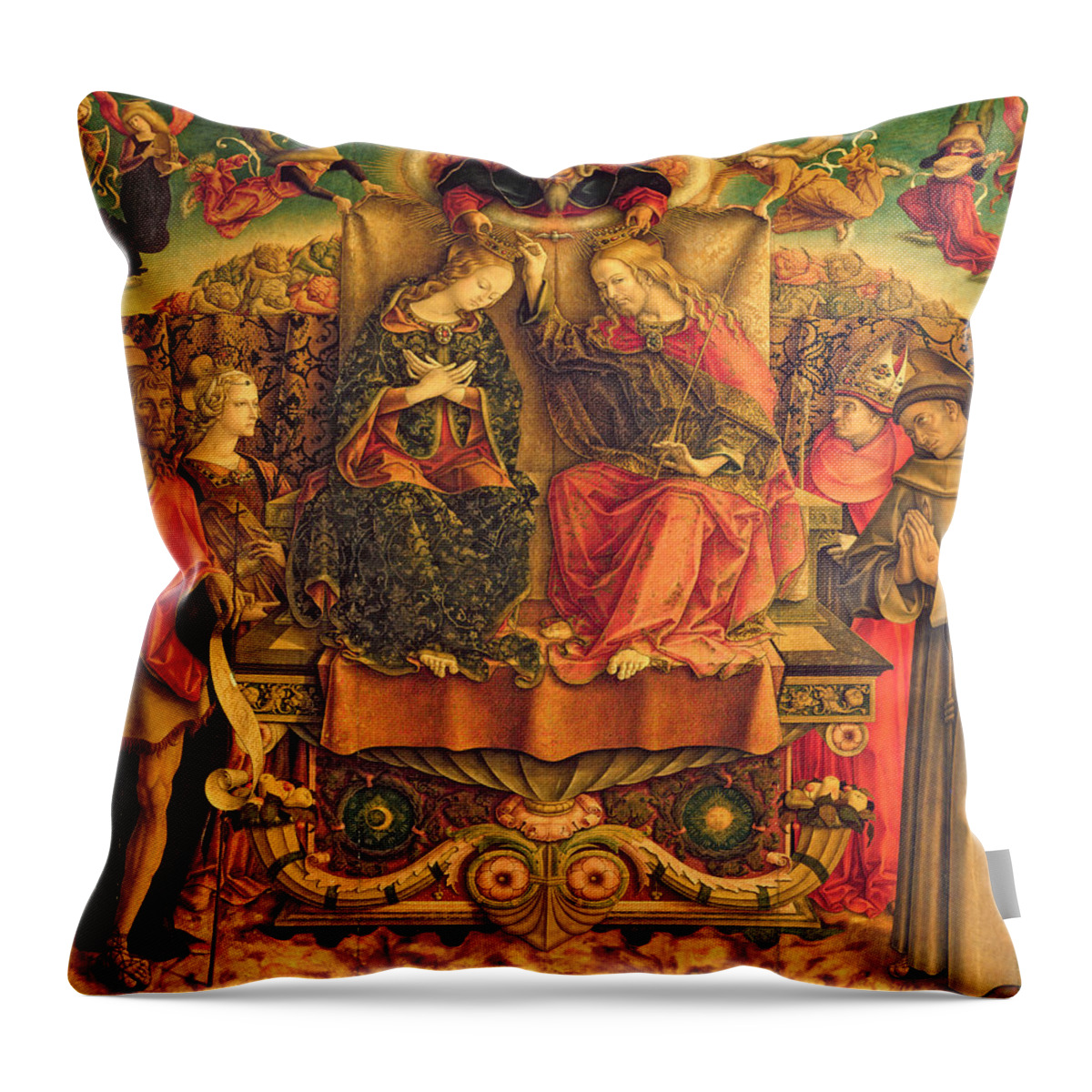 Crivelli Throw Pillow featuring the painting Coronation of the Virgin by Carlo Crivelli