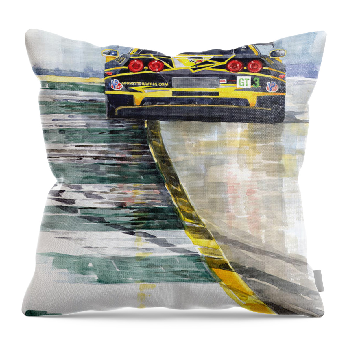 Watercolor Throw Pillow featuring the painting Corvette C6 by Yuriy Shevchuk