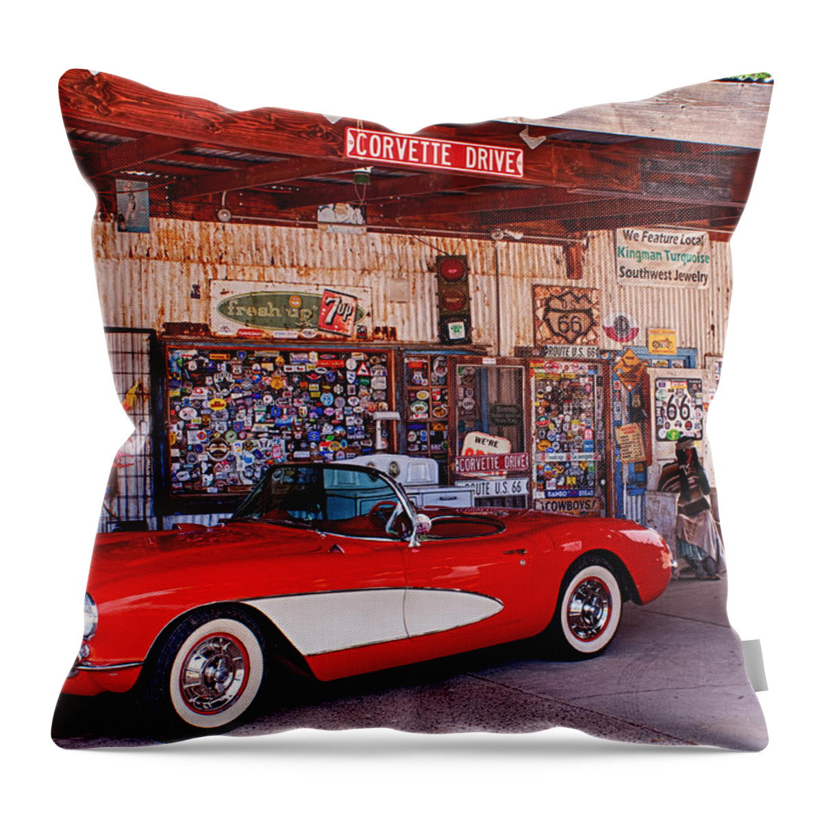 Fred Larson Throw Pillow featuring the photograph Corvette Drive RT 66 by Fred Larson