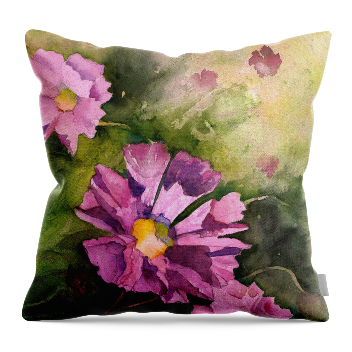 Nature Throw Pillow featuring the painting Cosmos Blooms by Maureen Moore