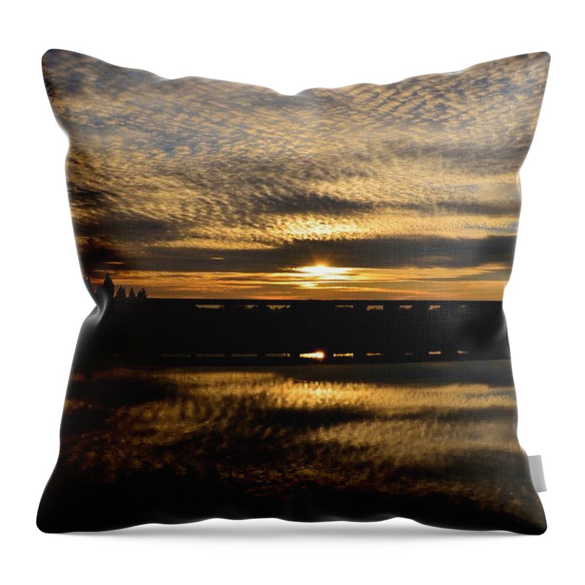 Sunset Throw Pillow featuring the photograph Cotton Ball Clouds Sunset by Marilyn MacCrakin