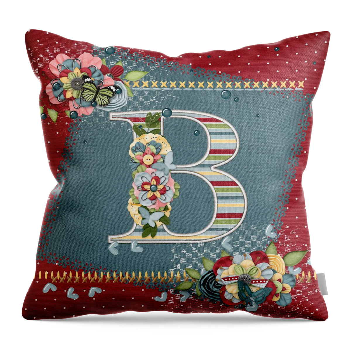 Monogram Throw Pillow featuring the digital art Country Charm Monogramed B by Debra Miller