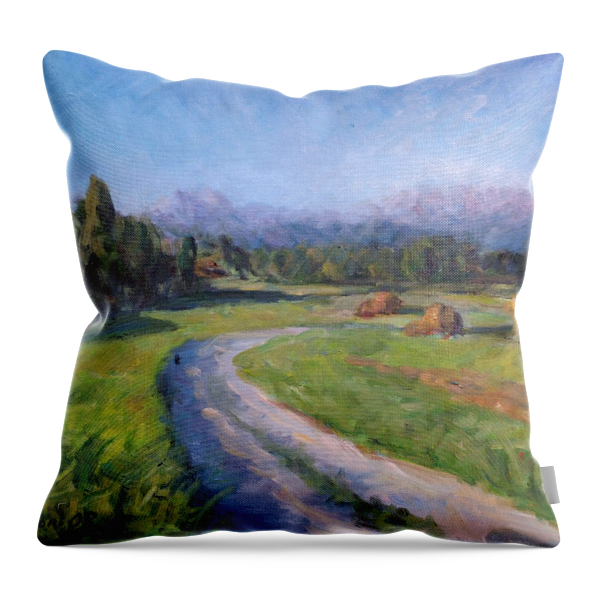 Trail Throw Pillow featuring the painting Country road by Marco Busoni