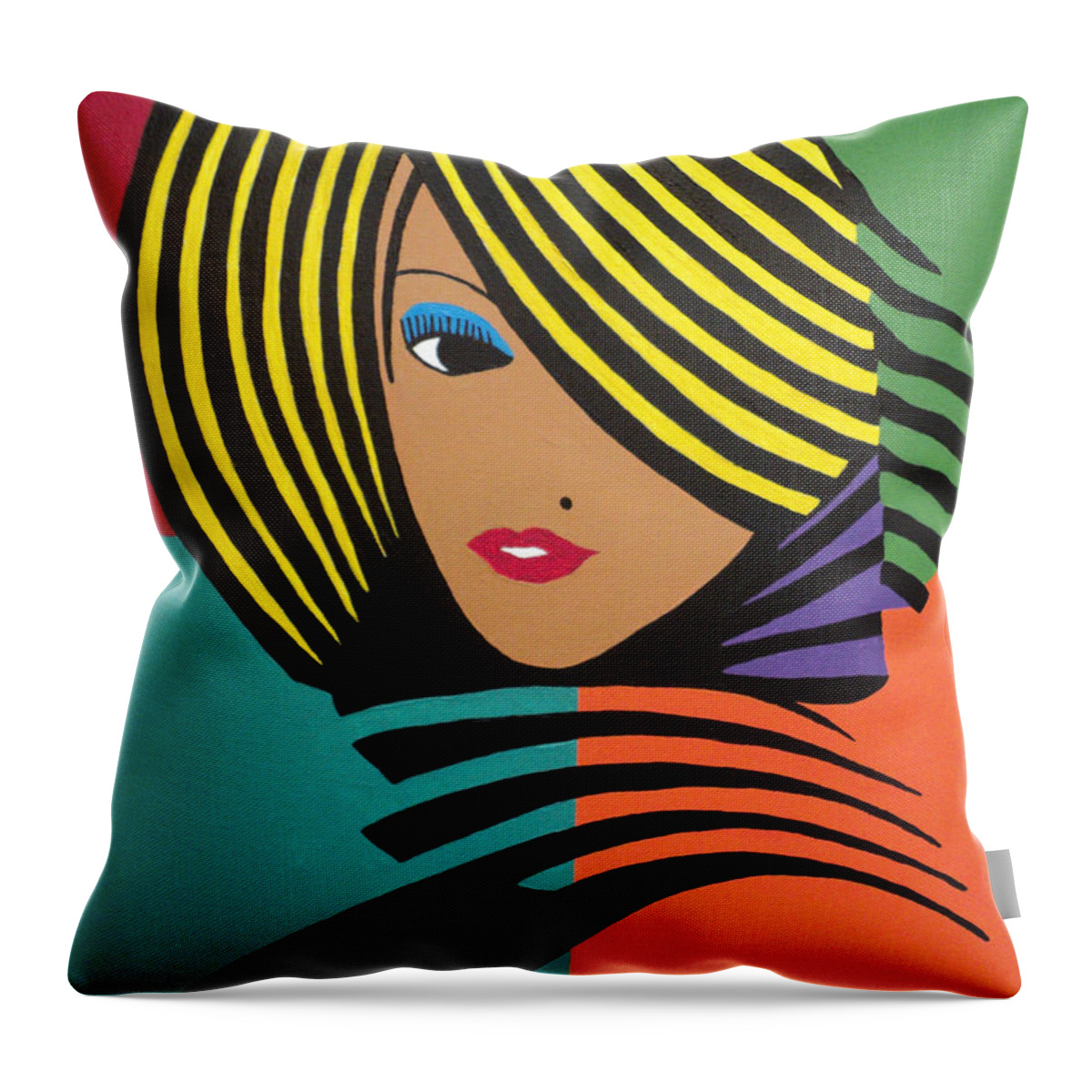 A Beautiful African-american Model Is Shown In Modern Fashion. Throw Pillow featuring the painting Cover Girl II by Angelo Thomas
