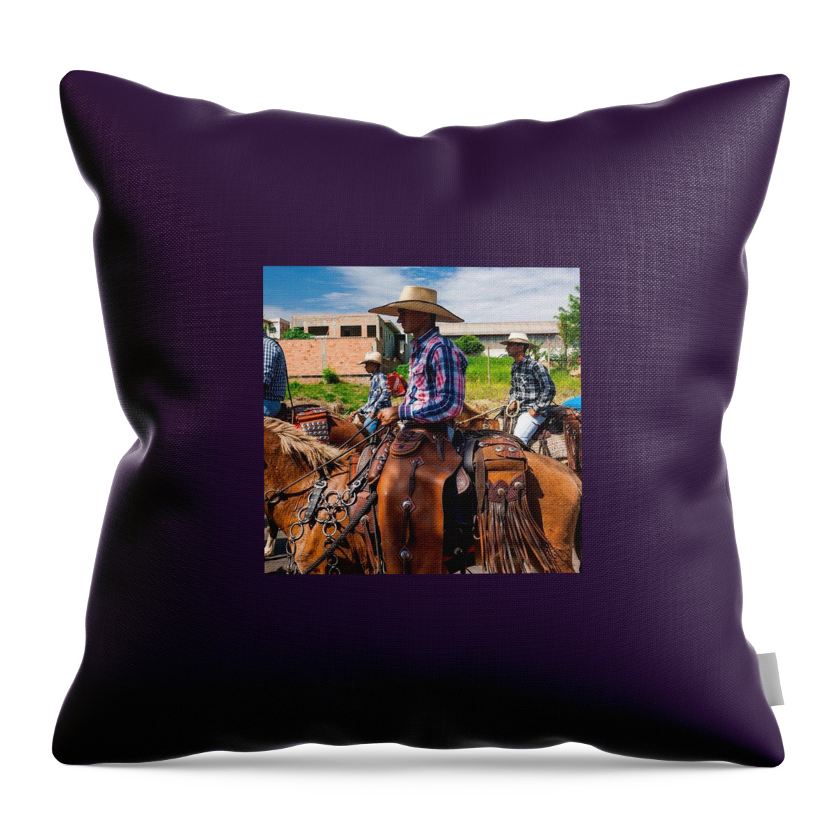 Brazil Throw Pillow featuring the photograph Cowboys In Brazil by Aleck Cartwright