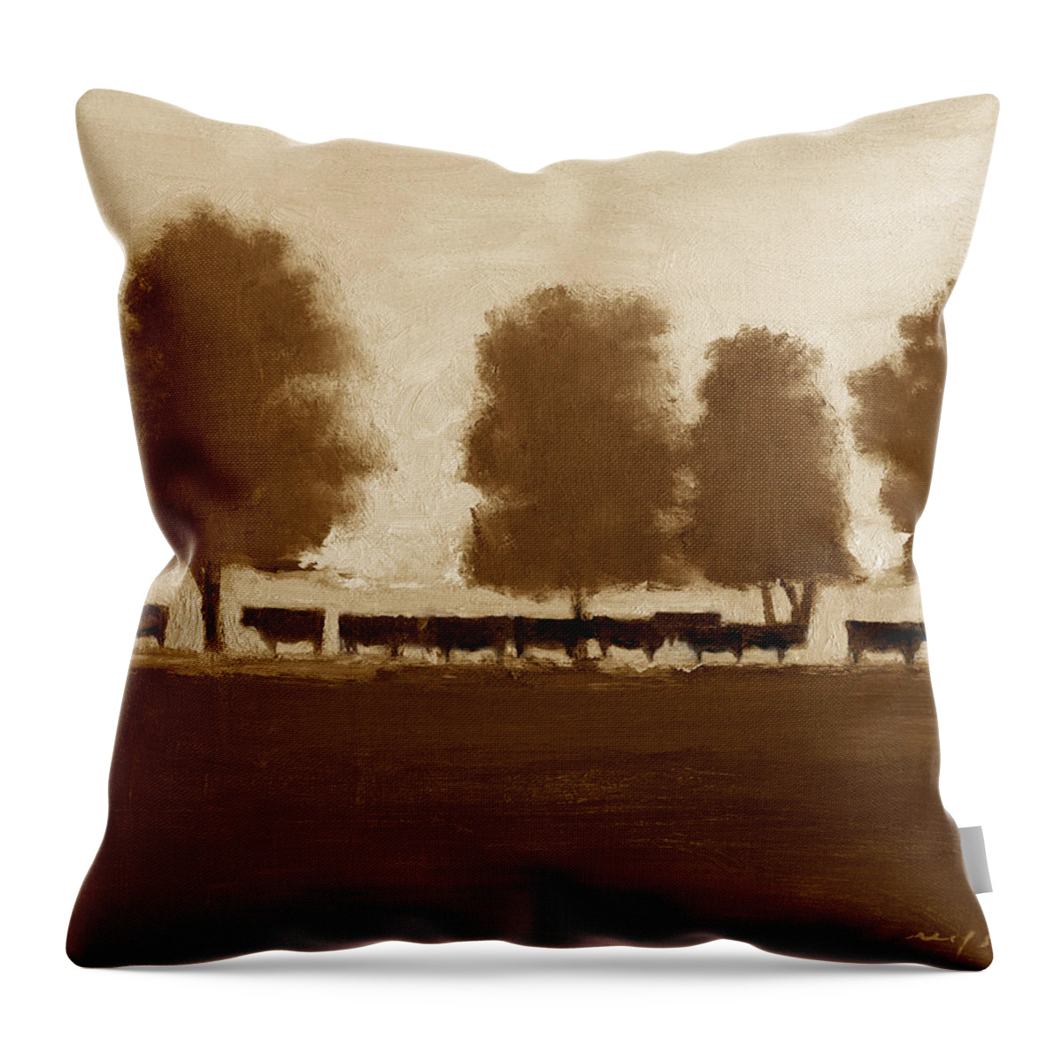 Cows Throw Pillow featuring the painting Cowherd by J Reifsnyder