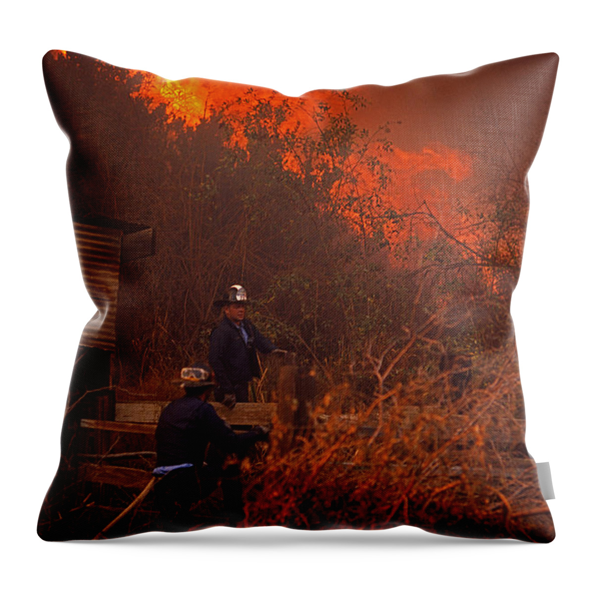 Fire Throw Pillow featuring the photograph Coyote Fire - 1969 by J L Woody Wooden