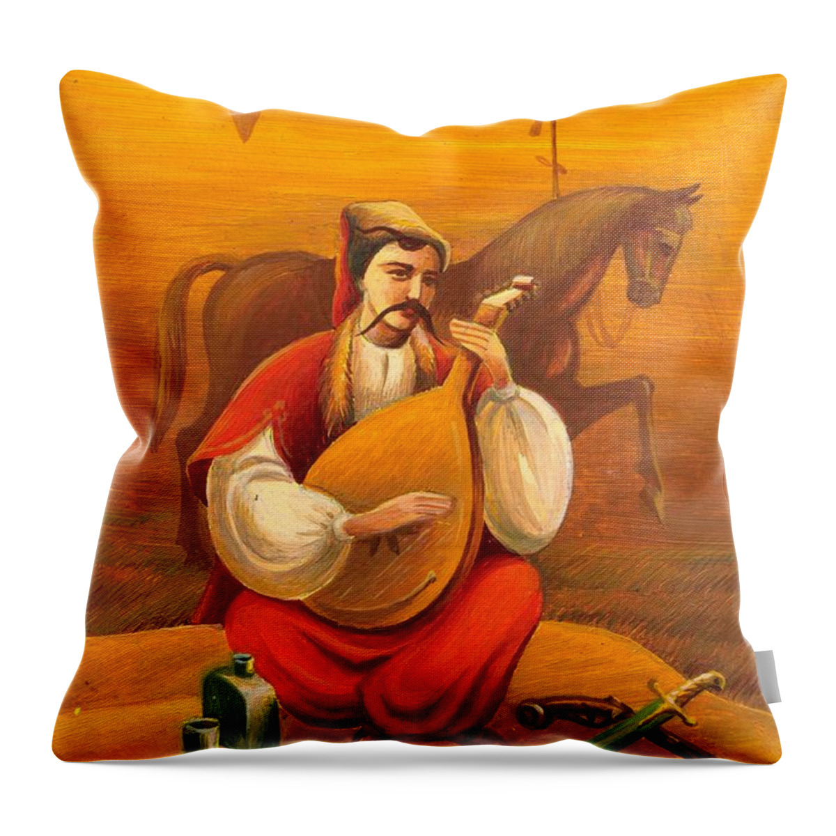 Cossack Mamay Throw Pillow featuring the painting Cossack Mamay #2 by Oleg Zavarzin