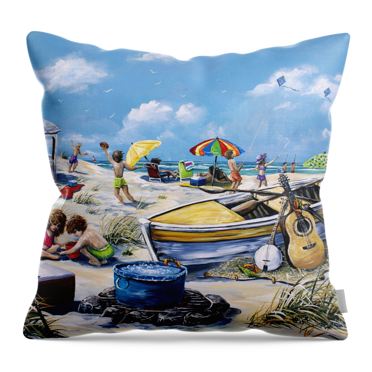 Beach Throw Pillow featuring the painting Crab Pickin by Gail Butler