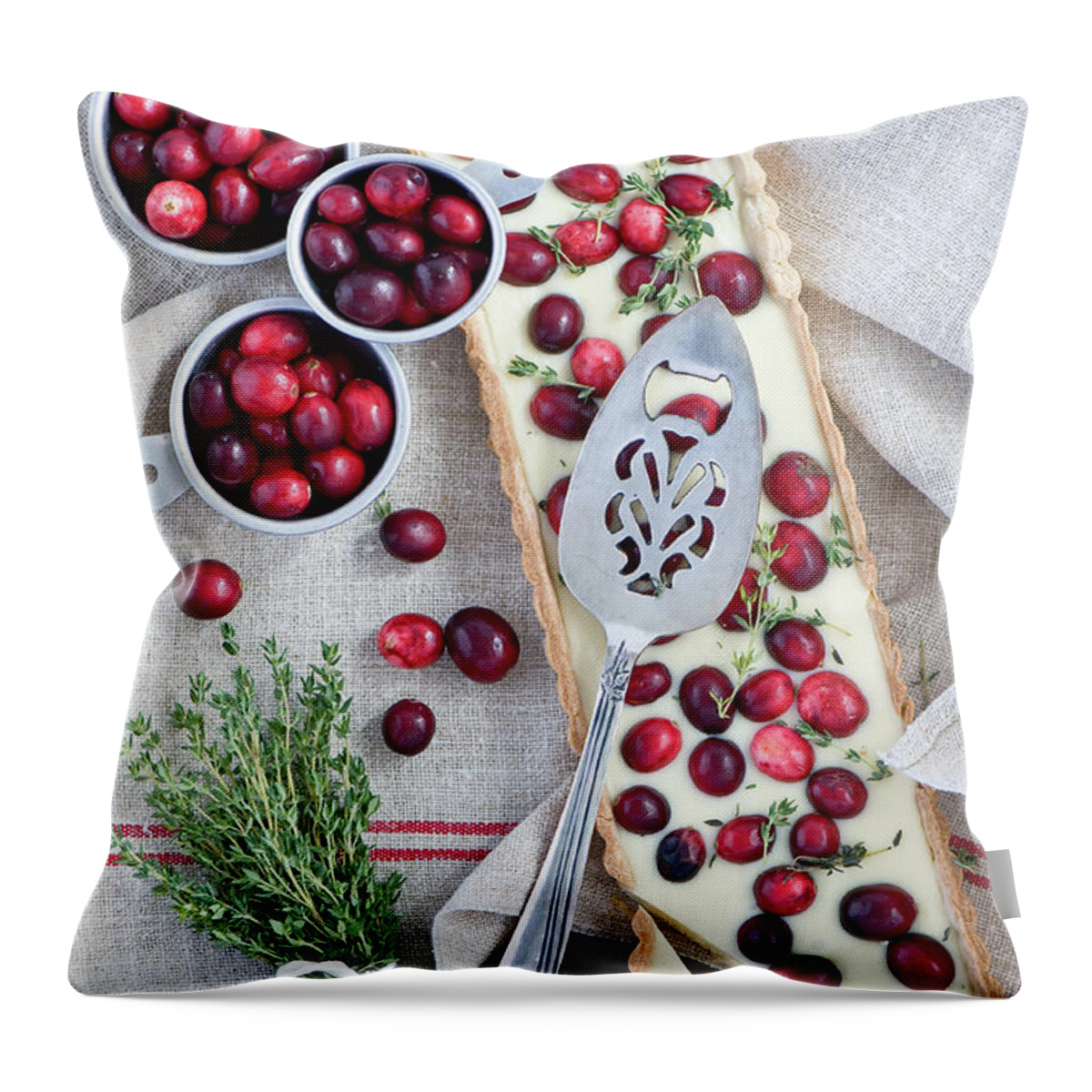 Spoon Throw Pillow featuring the photograph Cranberry Tart by Verdina Anna