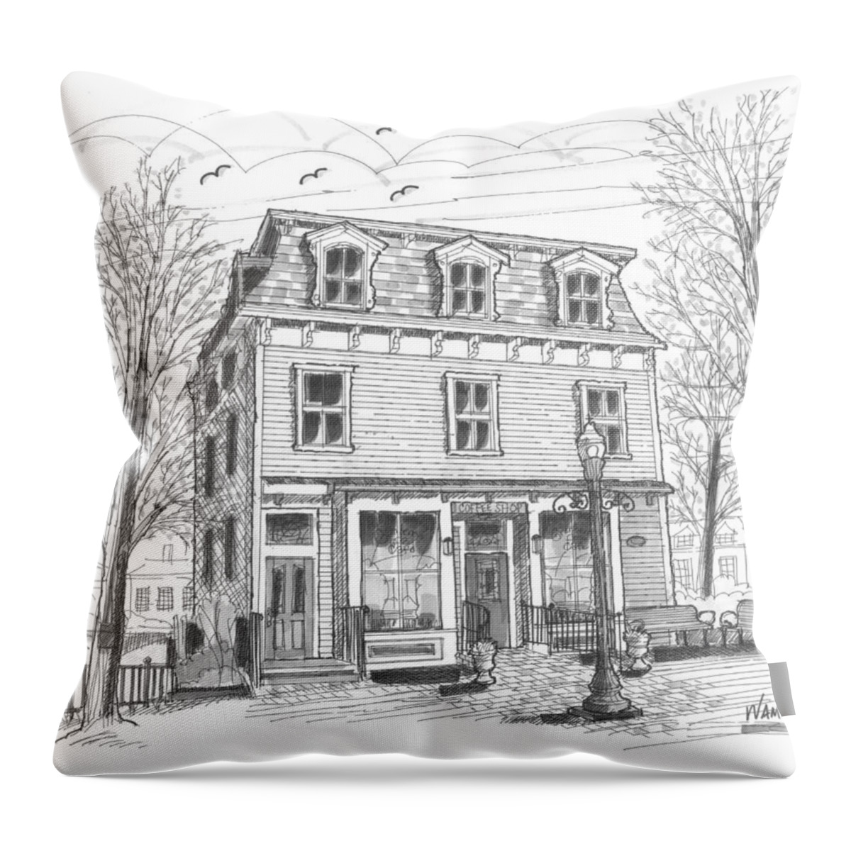 Hyde Park Throw Pillow featuring the drawing Cranberry's Cafe Circa 1884 by Richard Wambach