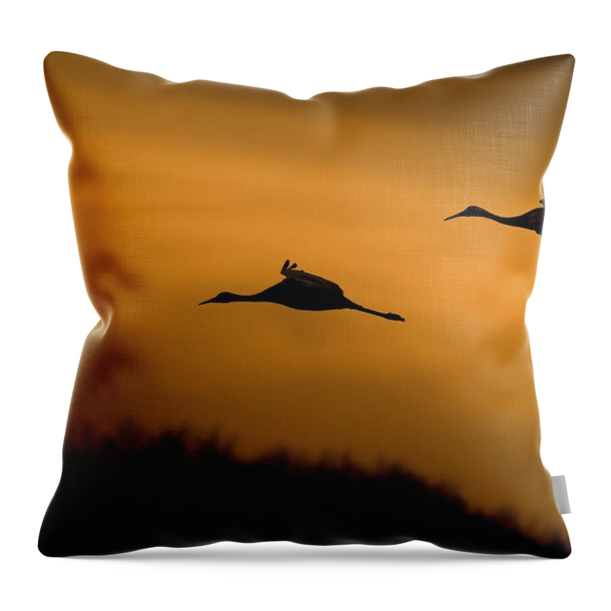 Autumn Throw Pillow featuring the photograph Cranes at Sunset by Larry Bohlin